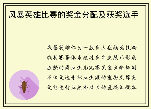 风暴英雄比赛的奖金分配及获奖选手